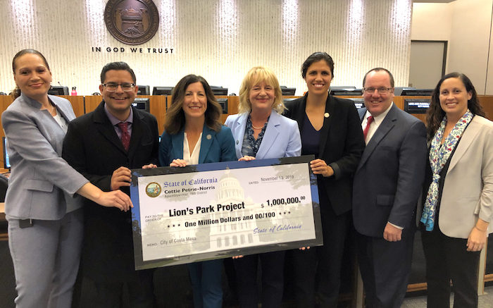 Assemblymember Cottie Petrie-Norris presented the city with a check for $1 million for Lions Park Project.