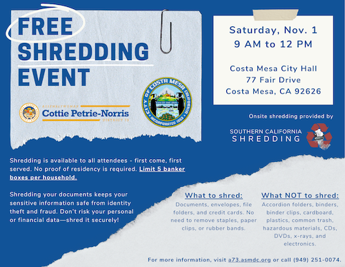 ad73 petrie norries Costa Mesa Free Paper Shredding Event
