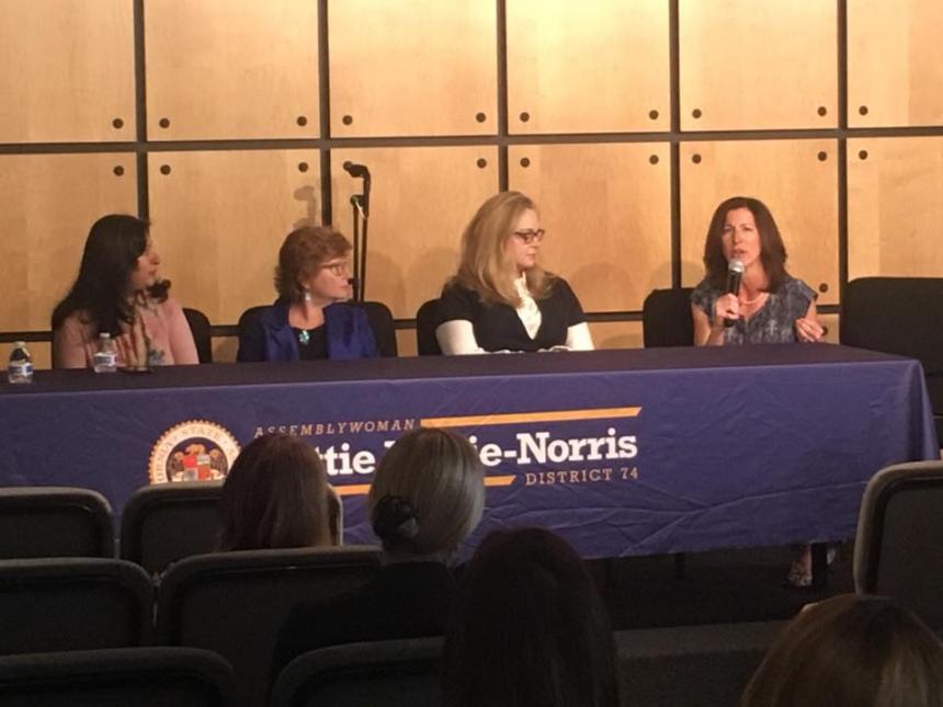 Asm. Petrie-Norris with (L-R) Irvine Councilwoman Farrah Khan, Former Irvine Mayor Beth Krom, and Councilwoman Melissa Fox.