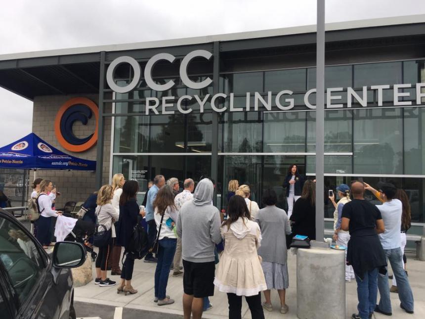 Asm. Petrie-Norris speaks to her constituents at the OCC Recycling Center.