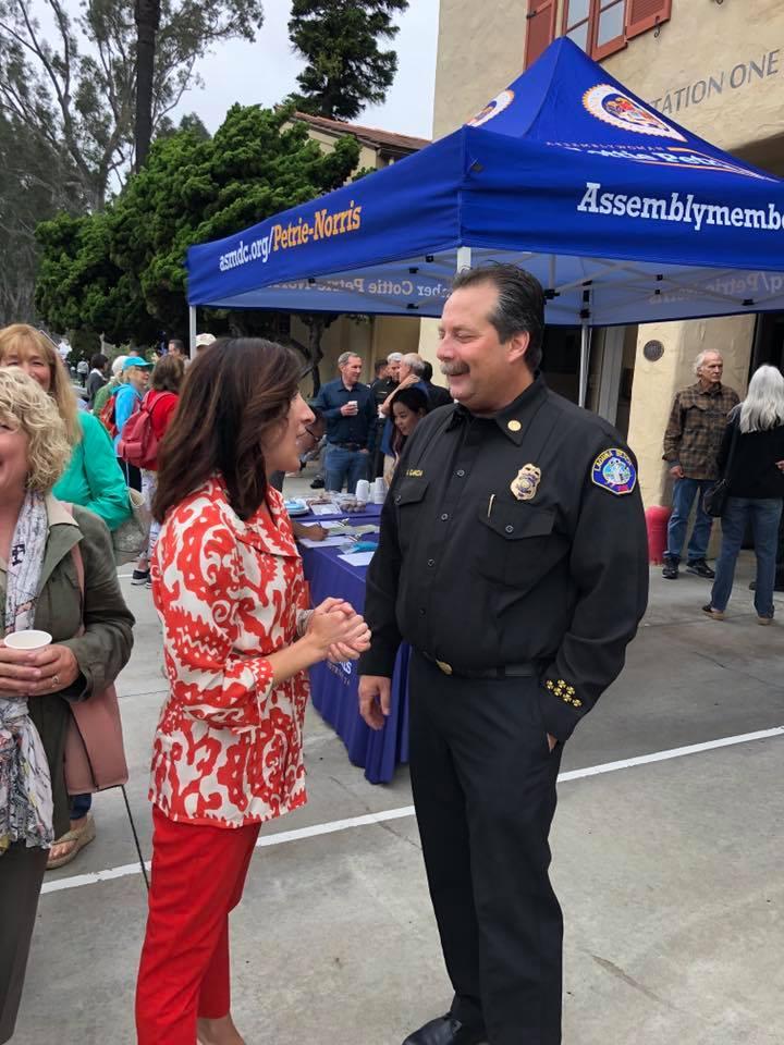 Asm. Petrie-Norris with Fire Chief Michael Garcia