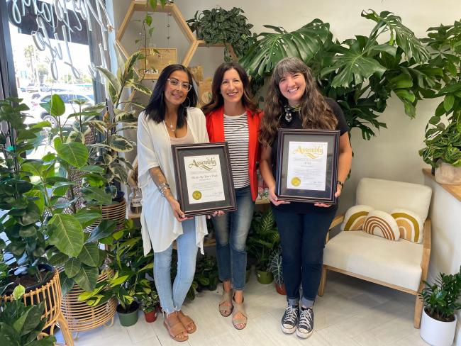 Plants By Yours Truly Owner Melissa Murillo and BYO owner Julie Darrell with Assemblywoman Cottie Petrie-Norris.