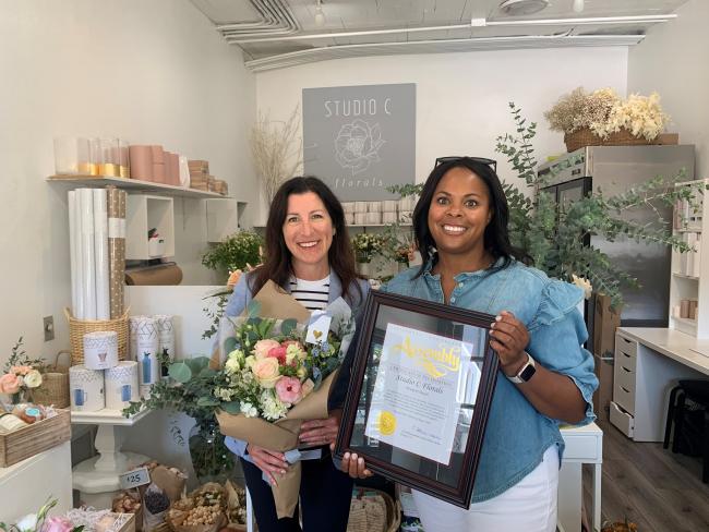 Assemblywoman Cottie Petrie-Norris with Studio C Florals owner Crystal Schachter.