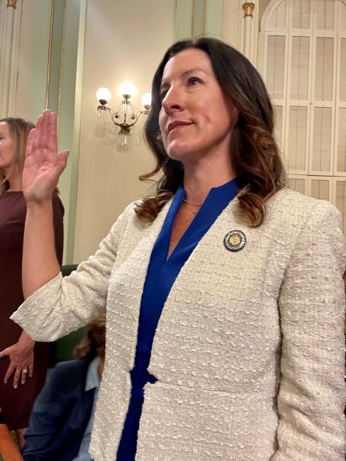 Assemblymember Cottie Petrie-Norris is sworn in.