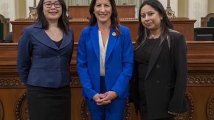 Assemblymember Petrie-Norris and staff on the Assembly Floor