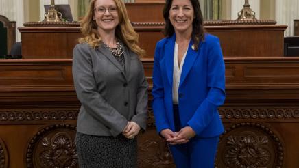 Assemblymember Petrie-Norris and staff on the Assembly Floor